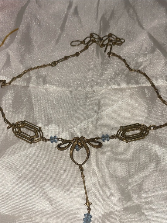 Art Deco Jewelry - Delicate Art Deco Blue Crystal Bow Pendant Necklace - Women Jewelry